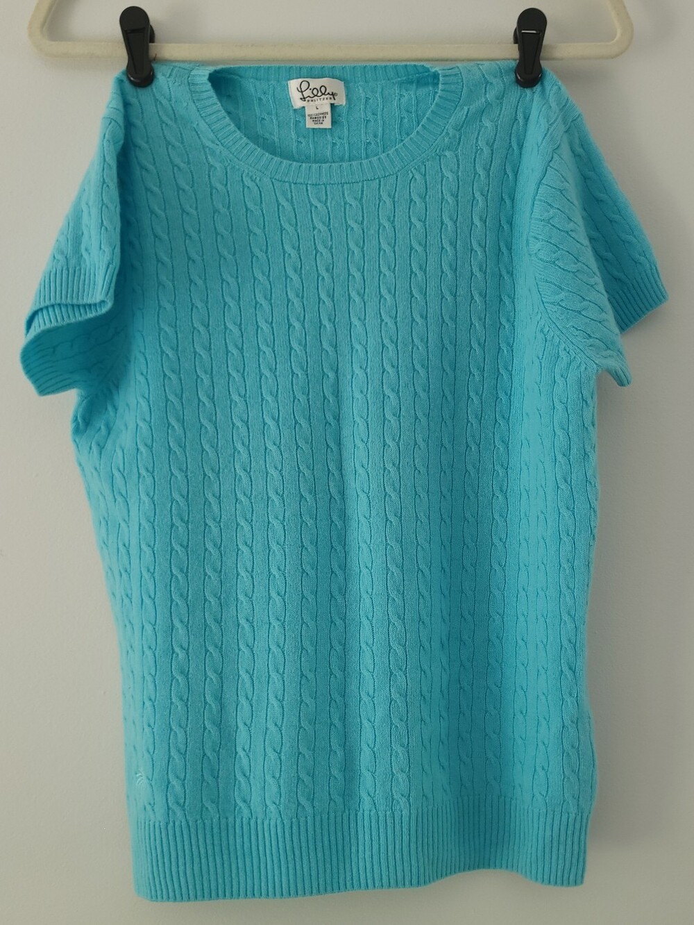 Vintage Lilly Pulitzer Blue Cashmere Cable Short Sleeve T-shirt Sweater Large